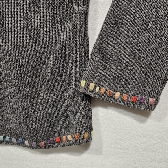 J Jill Cardigan Sweater XSP Petite Embroidered Gray Rainbow Long Sleeve Ramie - Picture 5 of 11